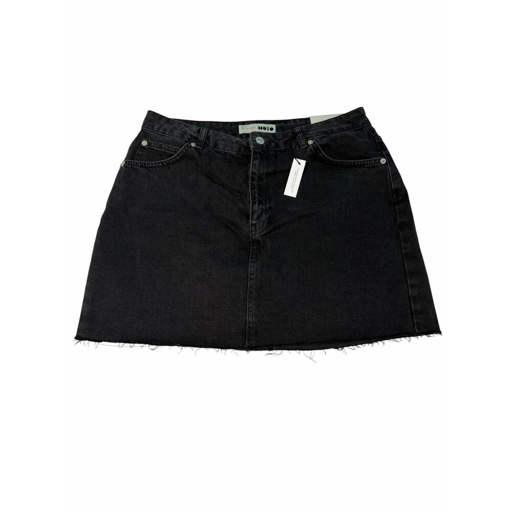 NWT Topshop Moto Black Denim Mini Skirt Raw Hem Pockets Nashville Jean 10